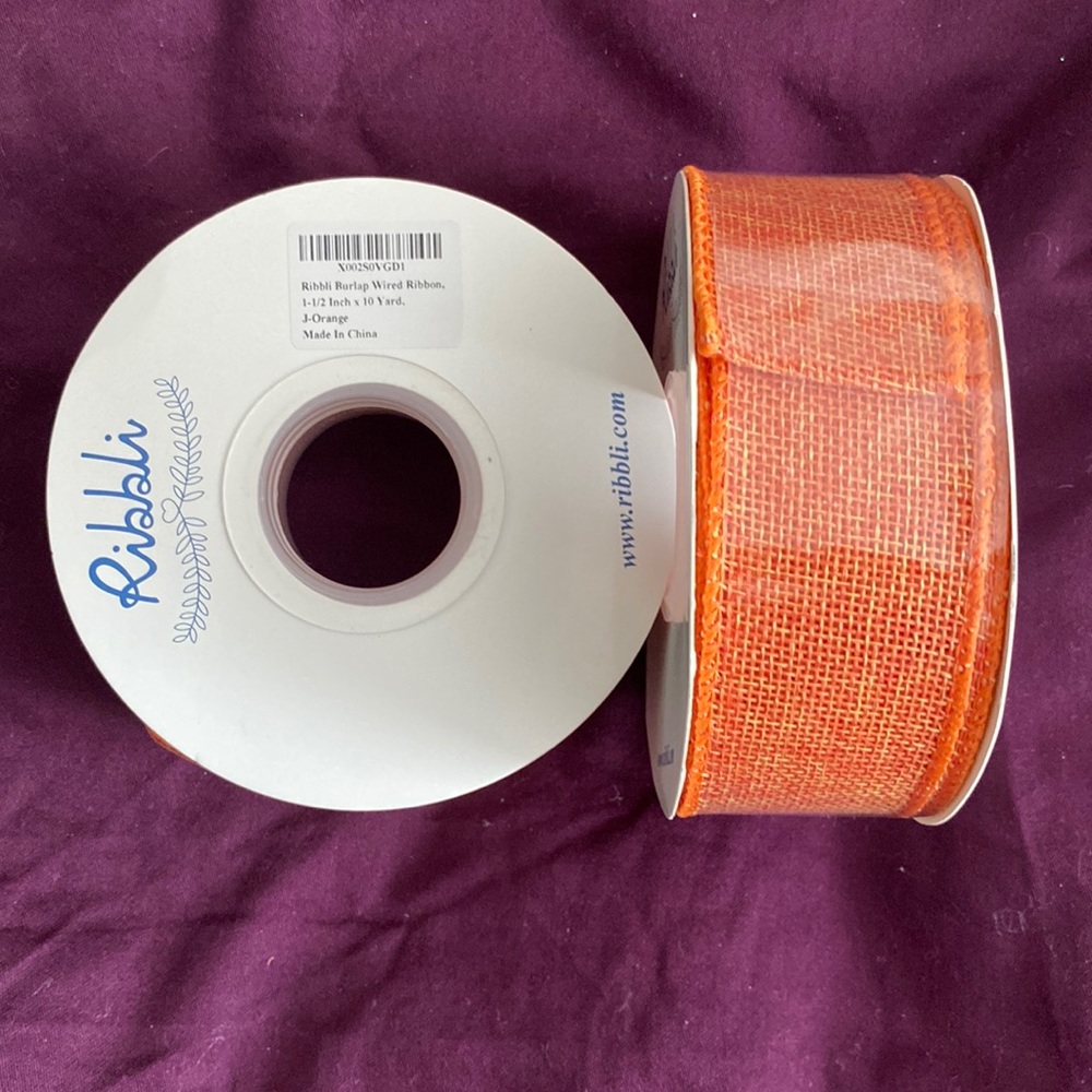 Ribbli Burlap wired Ribbon. Orange Color. BNWT